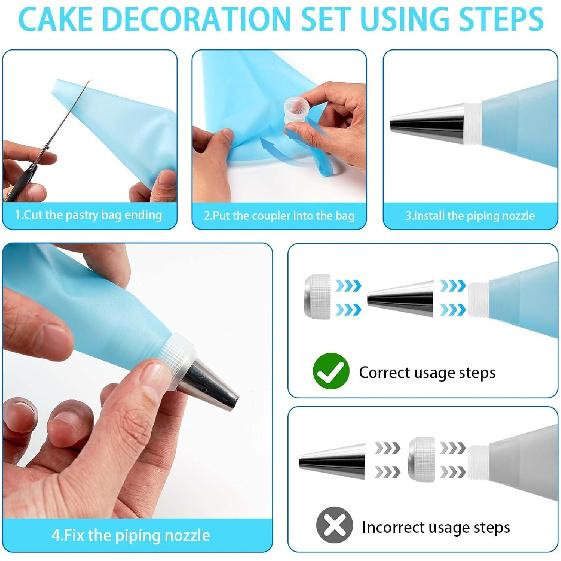 34PCs Cake Decorating Kit–Piping Bags and Tips Set With 24 Stainless Steel Piping Tips,2 Reble Silicone Piping Bags,3 Smoothers, 2 Couplers,2 Bag