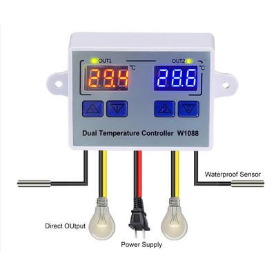 W1088 AC 110-220V Компьютерный цифровой дисплей Интеллектуальный двойной контроллер температуры Аквариумный инкубатор Терморегулятор