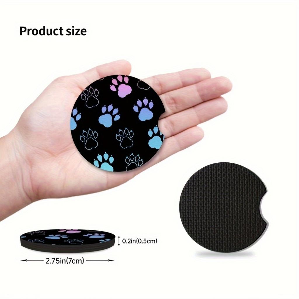 2 шт./набор Подставка под стакан для автомобиля Абсорбирующая синтетическая резина Автомобильные коврики для стаканов с выемкой для пальца, Нескользящий дизайн с отпечатком лапы собаки для автомобильных аксессуаров