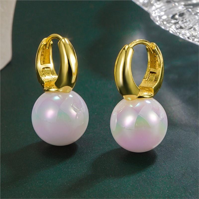 ANENJERY Large Symphony Imitation Pearl Hoop Earrings for Women Girl Simple Unique Niche Design Huggies Party Jewelry