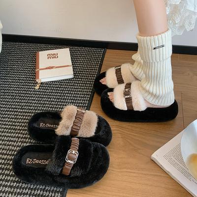 Универсальные пушистые тапочки на толстой подошве для женской коллекции осень-зима 2025, новые, нескользящие, для дома, комнатные, из плюшевого хлопка, швабра