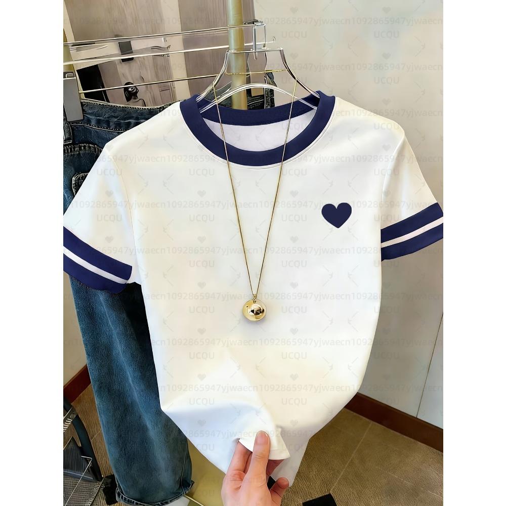 Summer Women Short Sleeve T-Shirt Girl Round Neck Tee Outdoor Sports Adult Valentines Day Red Heart Print T-Shirt Tops