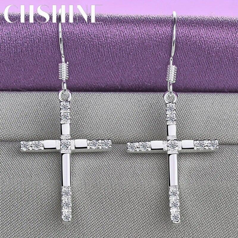 CHSHINE серьги из стерлингового серебра 925 пробы с крестом для женщин, свадебные и помолвочные модные очаровательные ювелирные изделия