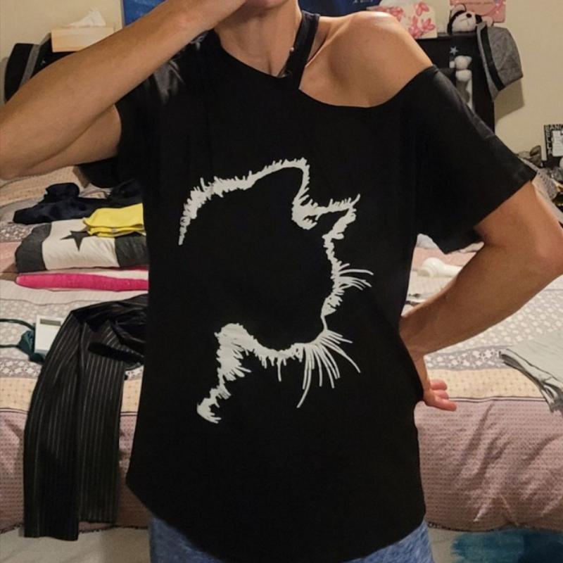 Женская летняя футболка с буквенным принтом, висящая на шее футболка размера плюс, повседневная футболка с коротким рукавом