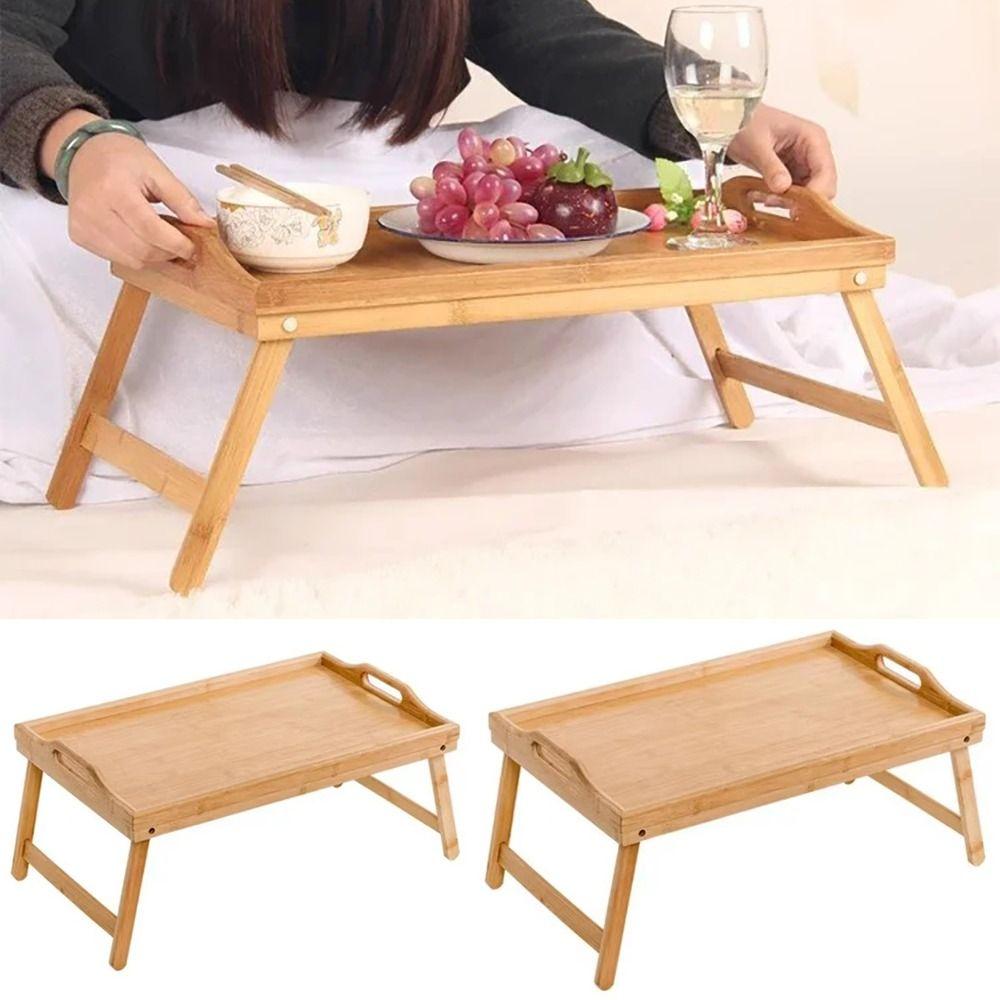 Folding Table Bamboo Bed Desk New Breakfast Dessert Tray  Bedroom