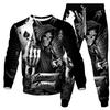 Poker Skull Print Autumn Men's Outfit Casual Tracksuits Vintage O Neck Sweatshirt Jogging Pants Sets Oversized Man 2 Piece Suits