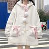 Winter Kawaii Woolen Coat Women Loose Japanese Sweet Lolita Outwear Jacket Female Korean Style Pockets Warm Hoodies Overcoat