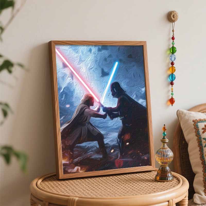 Disney Oil Painting DIY Digital Painting Star Wars Lightsaber Duel HandPainted Wall Art for Living Room and Entryway Decor.
