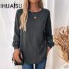 Tops Autumn and Winter Women's Long Sleeve O-Neck Pullover Sweatshirt