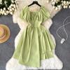 NEW Puff-sleeve Irregular Peplum Vestido Elegante Square Collar Women Dresses Ruffles Korean Fashion Dress