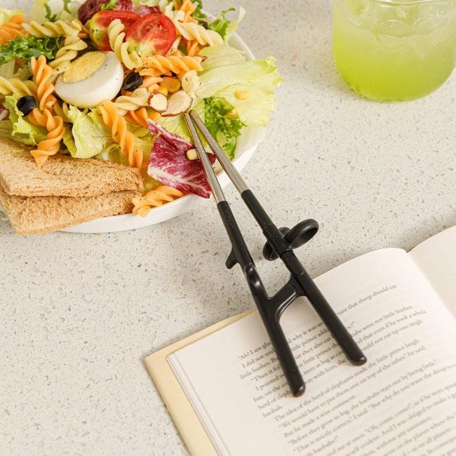 Edison Junior Stainless Steel Training Chopsticks for Kids (Right Hand, Black)