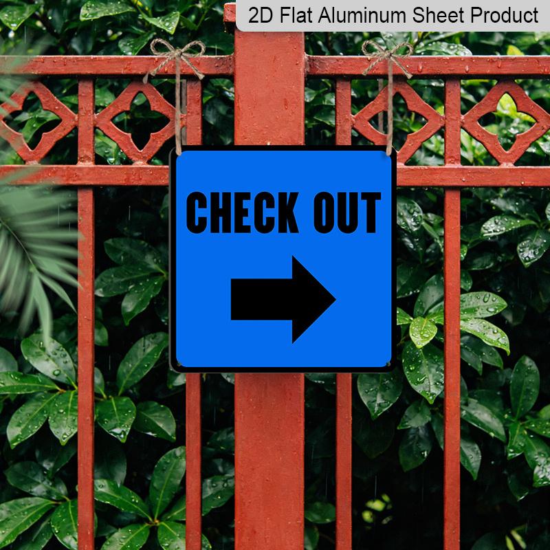 2D Flat 1pc Blue CHECK OUT Right Arrow Metal Wall Hanging Plaque, Rustproof Aluminum Direction Sign, Business Guidance Decor for Shop Salon