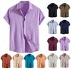 Men's Spring Summer Casual Solid Color Short Sleeve Shirt Loose Turn-down Collar Shirt