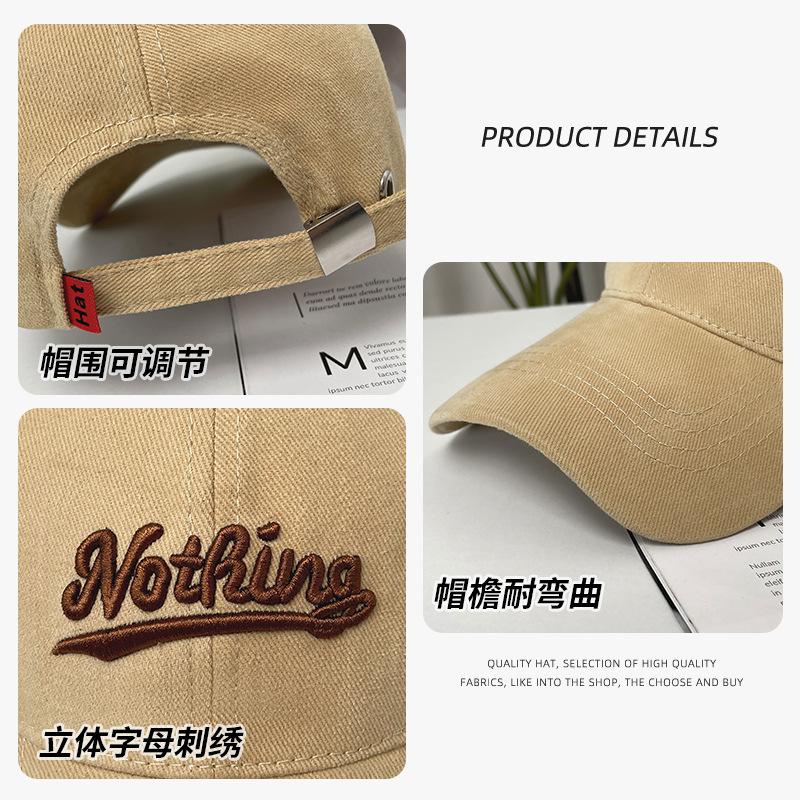 Brushed fabric embroidered letter baseball cap for men, Korean style, wide brim, enlarged and deepened, versatile, face-slimming duckbill cap for
