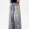 Printed Baggy Jeans Men Women Casual Baggy Straight Denim Pants High Street Wide Leg Y2K Blue Jean
