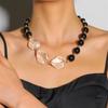 Exaggerated Clear Crystal Beads Necklace with Black Imitation Pearls Clavicle Chain for Women Ladies GZW
