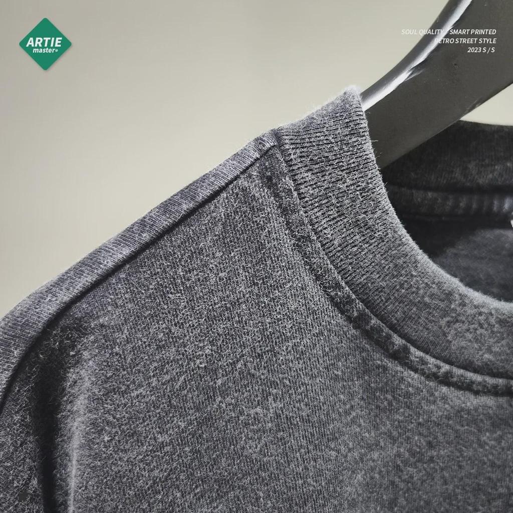 ARTIE Men's Washed Retro Skull Flame T-Shirt - Dark Loose Fit, Trendy Short Sleeve