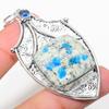 Natural K2 Blue Azurite, Blue Topaz 925 Sterling Silver Pendant 2.84" l8T67