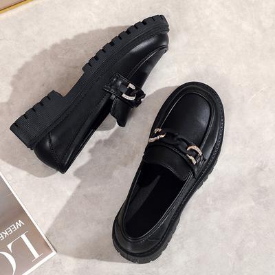 Черные кожаные туфли женские в британском стиле, весна 2025, ленивые туфли корейской версии, ретро-лоферы на платформе с одной педалью