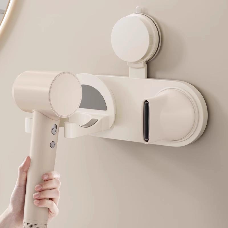 Magnetic Hair Dryer Wall Rack With Suction Cup Installation And Cable Organizer For Bathroom
