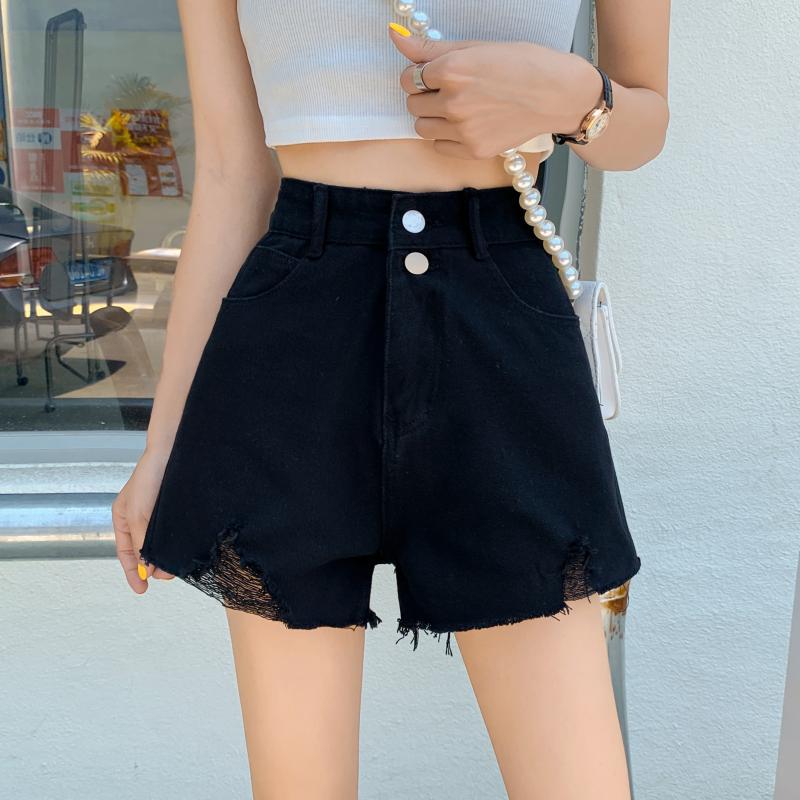 Тканые брюки Классические и минималистичные модные универсальные женские летние тонкие белые широкие шорты с высокой талией и рваными отверстиями Свободные джинсовые шорты из мешковины