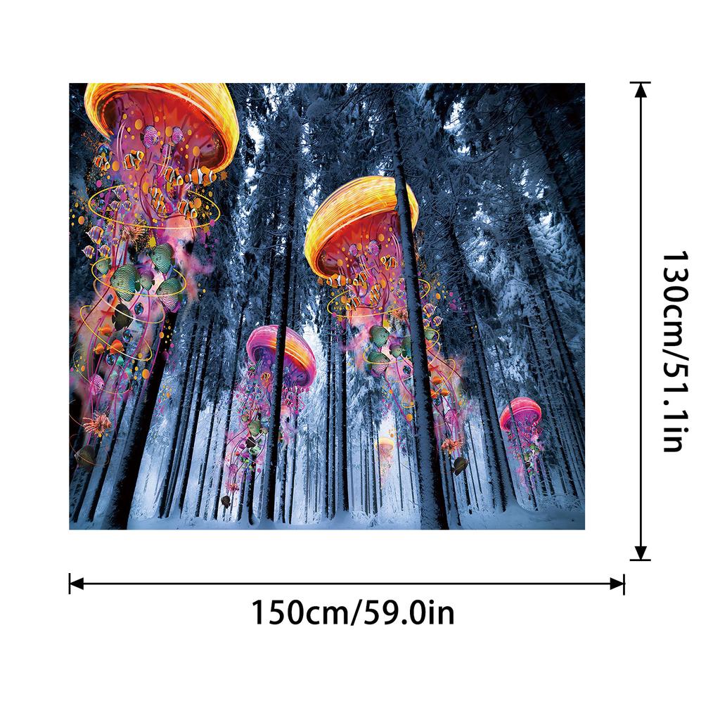 Комната трансформирует фоновую ткань с изображением медузы, чтобы украсить фоновую картину, чтобы повесить ткань на стену