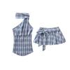 Kaslead New Arrival Women's Clothing Fashion Style Fashion Minimalist Gingham Halter Top Half-Length Short Pantskirt