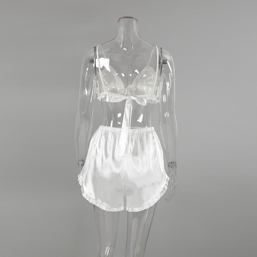 Пижама из ледяного шелка, женская летняя сексуальная майка с оборками на пупке, домашний костюм