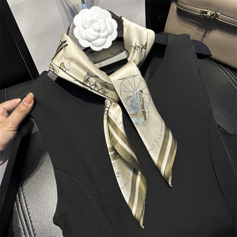 Весенне-летний тонкий шарф из тутового шелка, женский бежевый, с принтом пони, шелковый платок 70, маленький квадратный, профессиональный, декоративный, шелковый подарок