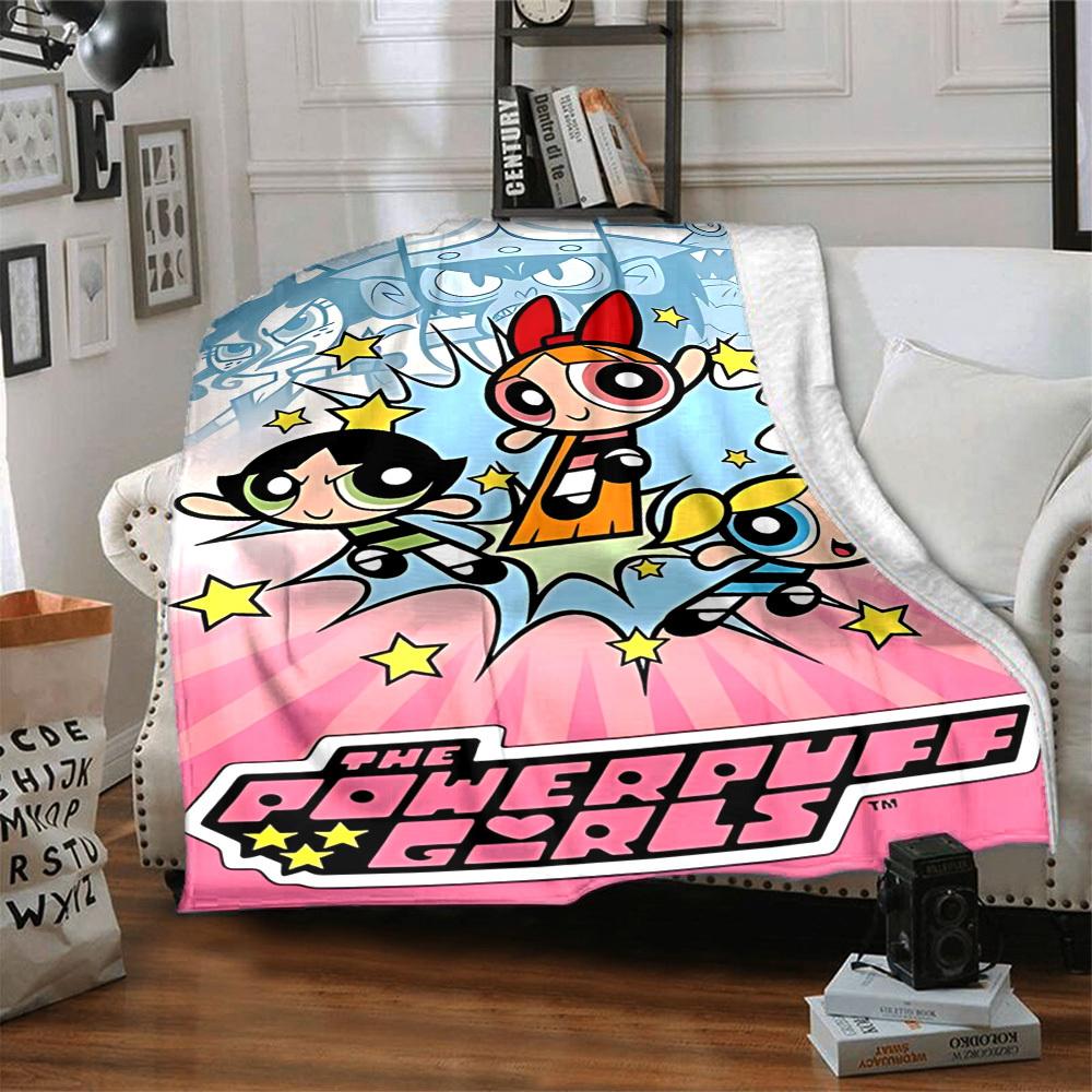 1pc Powerpuff Girls Blanket Lightweight Flannel Throw For Sofa, Bed, Travel, Livingroom, Office, Couch, Chair, And Bed