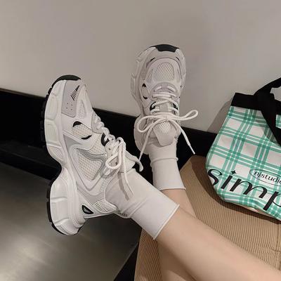 Папины кроссовки женские новые осенние женские туфли сетчатые дышащие повседневные спортивные туфли универсальные на толстой подошве белые кеды