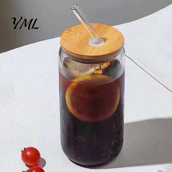 Reusable Glass Straw Tumbler Tumbler, Heat Resistant Borosilicate Cup, Portable Clear Decorative Kitchen Drinkware Drinking for Iced Coffee Matcha And