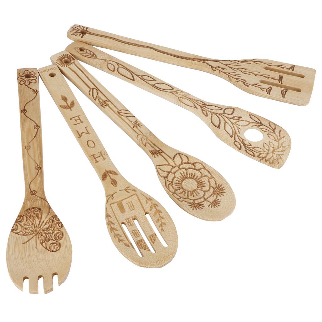 5Pcs Set Shovel Spatula Spoon Kit Carving Bamboo Cooking Utensils Cookware Kitchen Supply