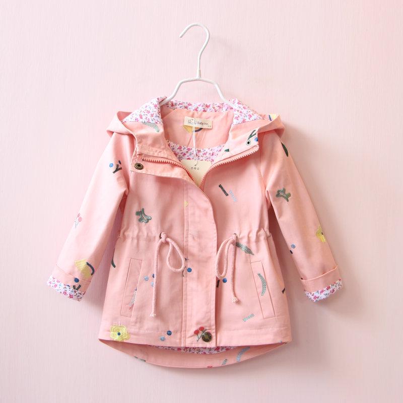 Autumn Girls Windbreaker Coat Jackets Baby Kids Flower Embroidery Hooded Outwear for Baby Kids Coats Jacket Clothing