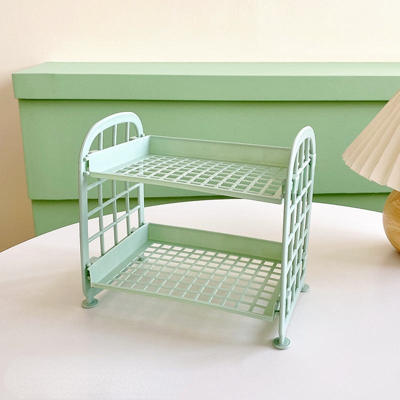 Kawaii двухслойный стеллаж для хранения, настольная складная стойка для хранения макияжа, полка для хранения косметики, отделка общежития, ванная комната