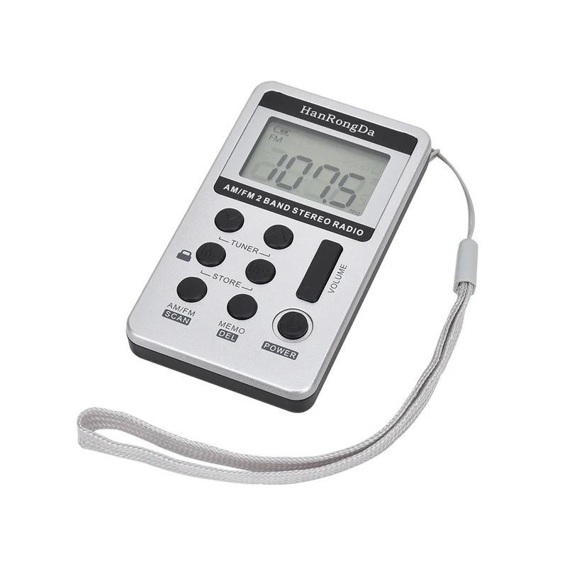 Мини-радио, портативный AM/FM двухдиапазонный стерео карманный радиоприемник с ЖК-дисплеем, наушниками и аккумулятором