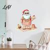Festive Home Decor Christmas Picnic Santa Claus Wall Sticker Waterproof PVC Plaid Decal Mural Decals with Cake Design Removable Art for Holiday