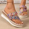 Модные женские босоножки на танкетке с принтом, с кольцом на носке, с двумя пряжками, женские летние легкие нескользящие пляжные сандалии