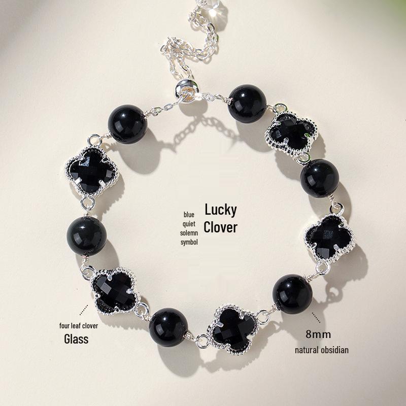 Браслет женский 'Счастливый клевер' с аметистом и розовым кварцем - Четырехлистный клевер Легкая роскошь Модная бижутерия.