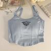 Женская летняя майка с подкладкой и вышивкой с открытой спиной, эластичная, однотонная, без рукавов, короткая, для свиданий