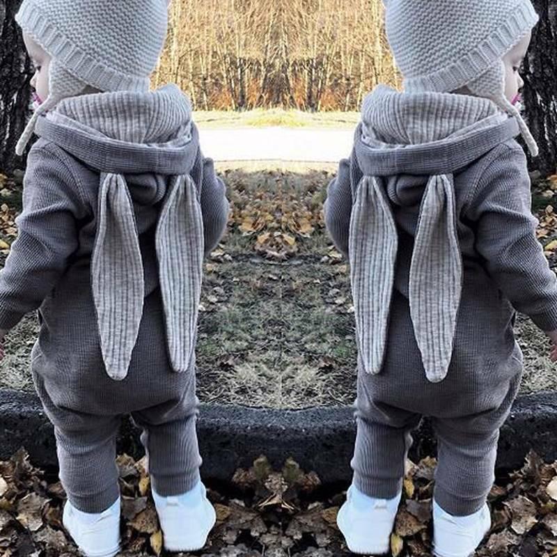 Toddler Infant Baby Boy Girl Rabbit Ear Hooded Jumpsuit Romper Outfits Clothes