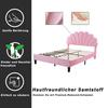 Upholstered Double Bed 140 x 200 cm, Frame with Flower-Shaped Headboard and Slatted Frame, Adult-Youth in Skin-Friendly Velvet Fabric, Guest Bed Pink