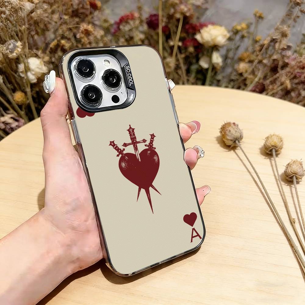 Чехол для телефона с пиковым тузом для iPhone 17,16,15,14,13,12,11 Plus,Pro Max,XS, Цветной серебристый чехол для телефона Funda Cover