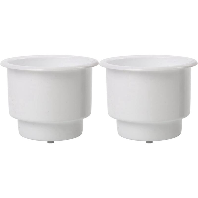 6Pcs Recessed Drop In Plastic Cup Drink Can Holder With Drain For Boat Car Marine Rv Accessories (White)