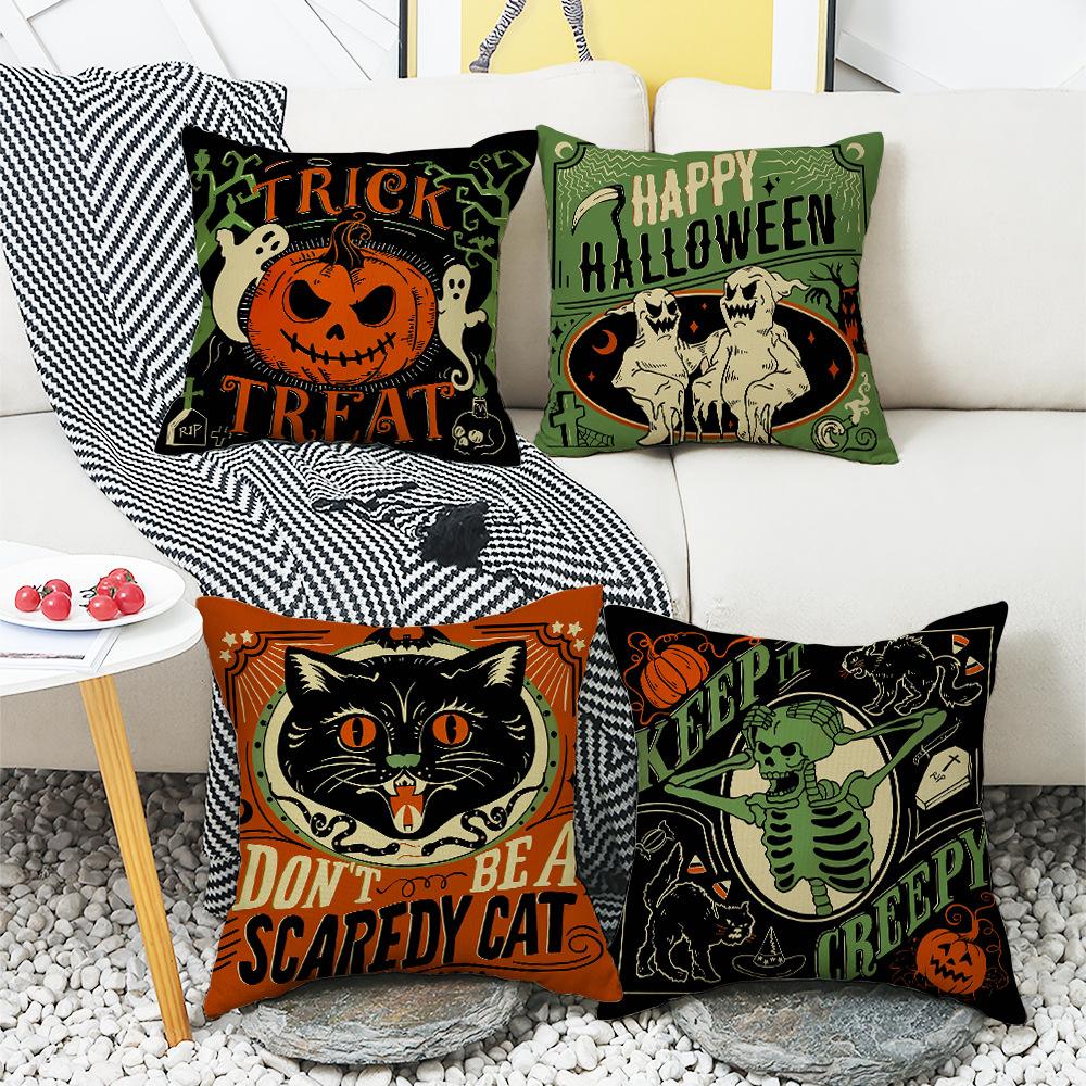 New Halloween Pumpkin Pillow Cover Skeleton Cat Decoration Sofa Bedroom Pillow Cover Bedside Backrest