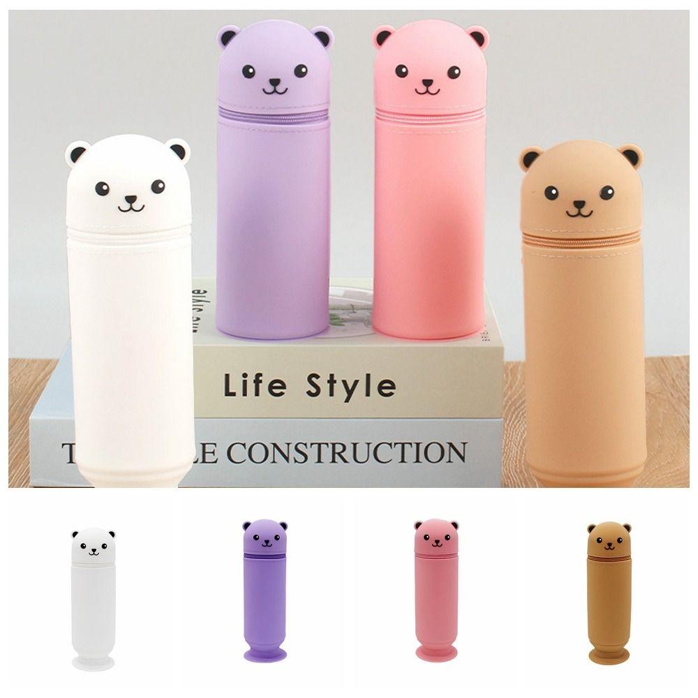 Soft Cartoon Bear Pencil Case Silicone Stationery Box INS Pencil Pouch Desk Organizers