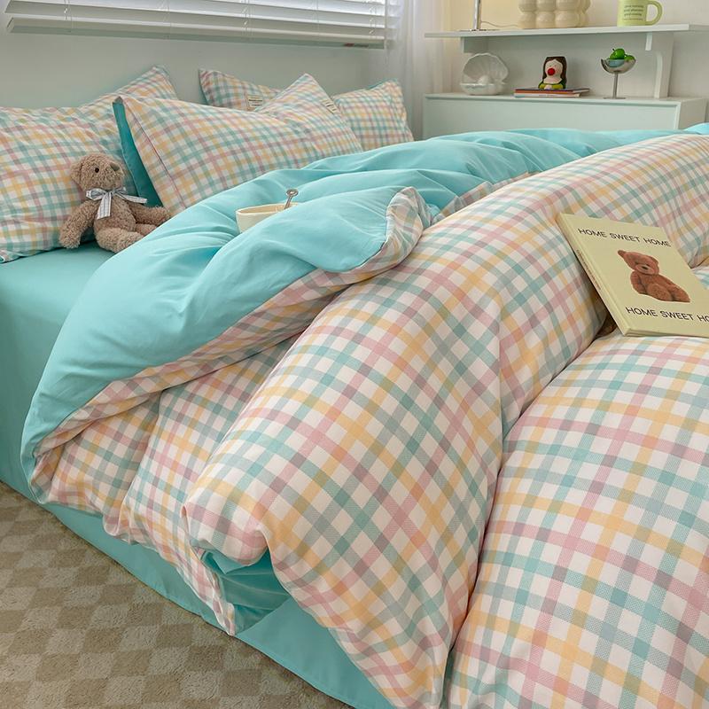 Комплект постельного белья из хлопка с узором в скандинавскую клетку, пододеяльник, наволочка, простыня, комплект постельного белья размера «queen-size» и «king-size»