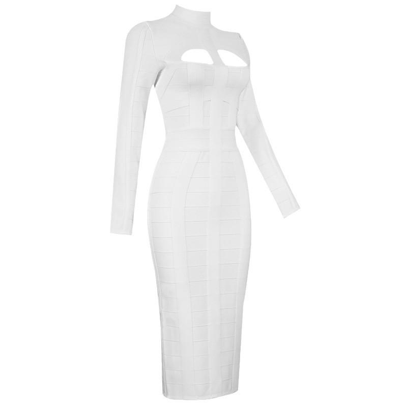 European & American Autumn/Winter Women's Long-Sleeve Sexy Hollow Chest Slim Bandage Dress