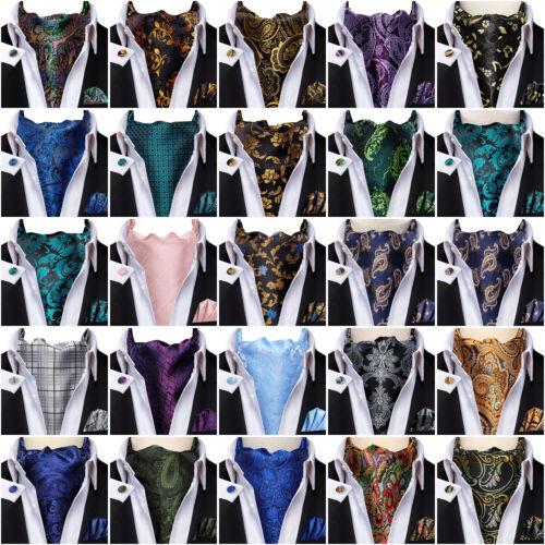 Mens Ascot Tie Set Paisley Cravats Red Black Blue Gold Pink Silk Vintage Scarf
