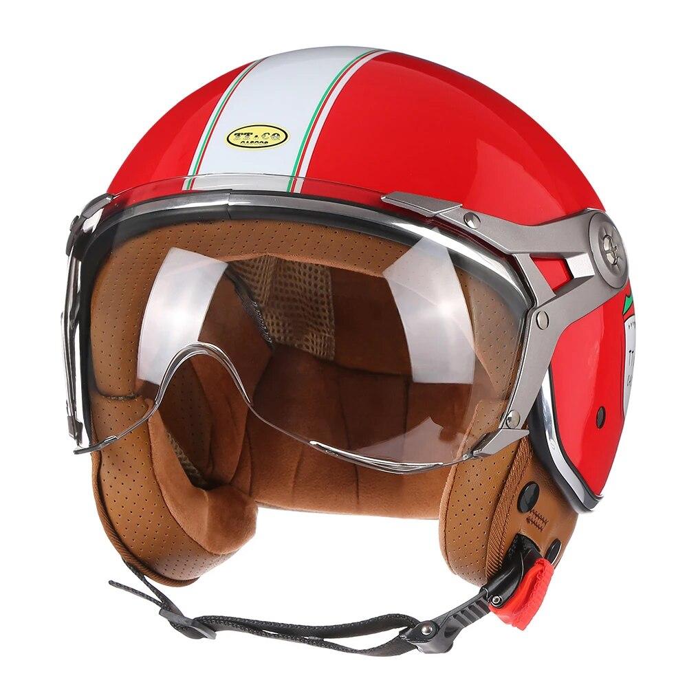 Vintage TT&COCASCOS Motorcycle Helmet Jet with Visor Motorbike Riding 3/4 Open Half Helmet Retro Scooter Capacete Moto